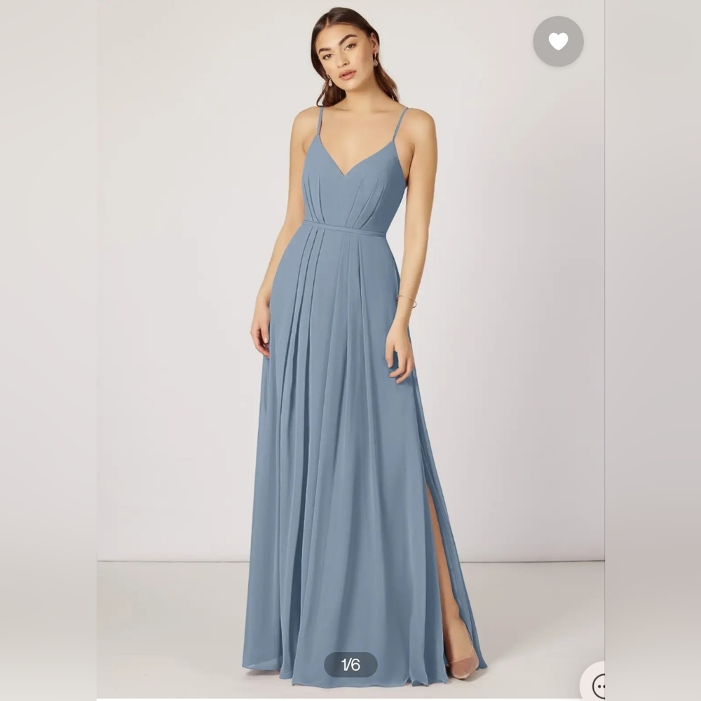 Azazie Everest Dusty Blue Chiffon Bridesmaid Dress in Size 14